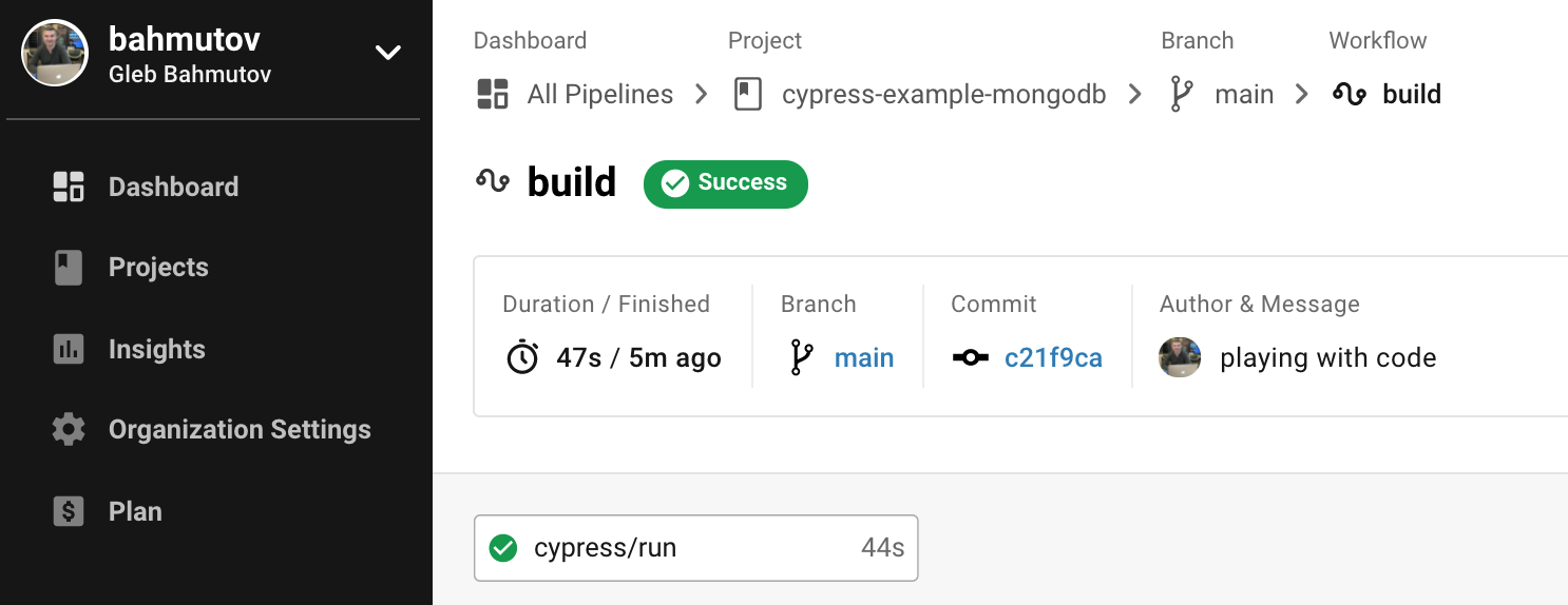 Successful Cypress test run