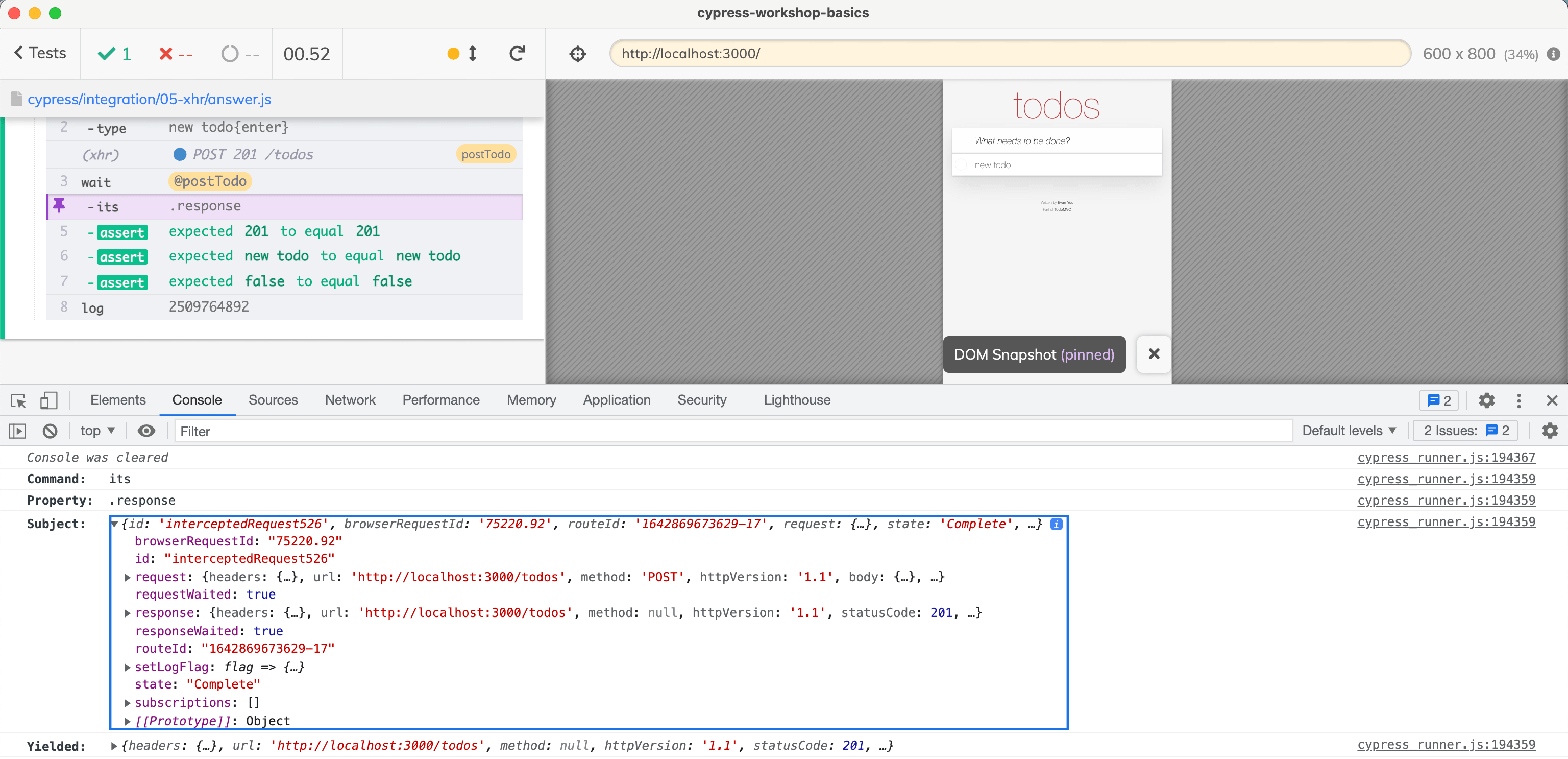 Print the entire intercept object to the DevTools console