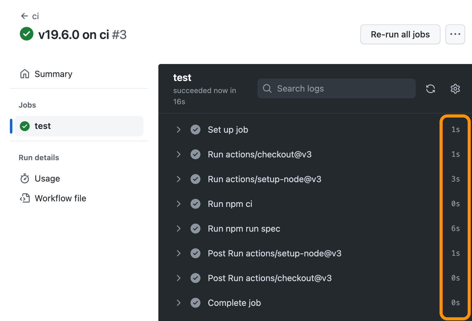 The node tests run very quickly on GitHub Actions