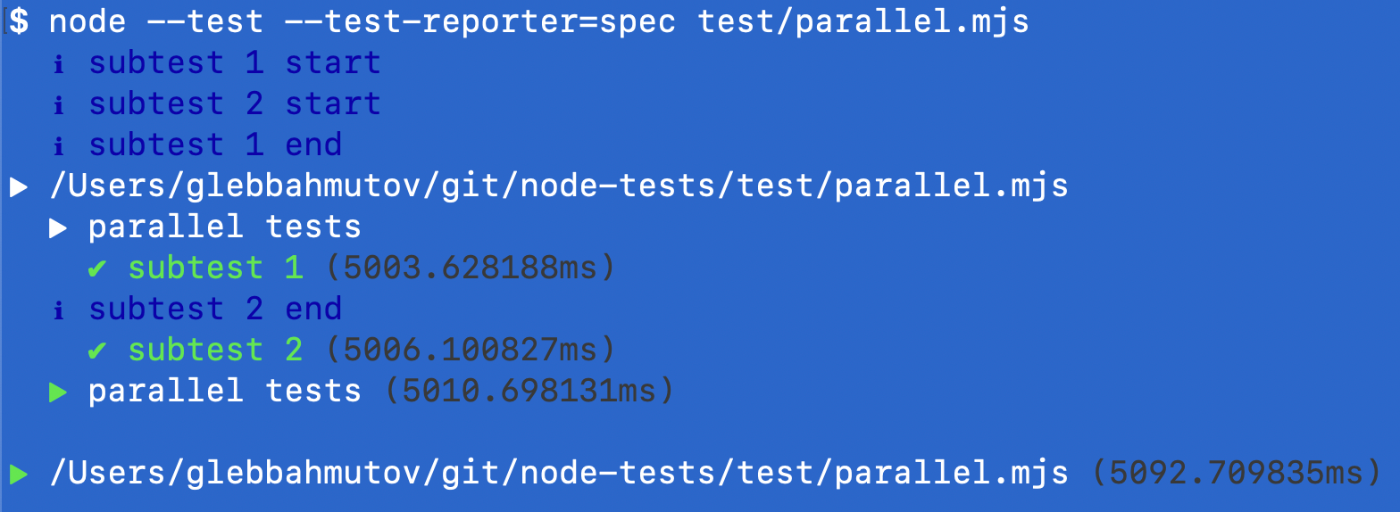 The two tests ran in parallel
