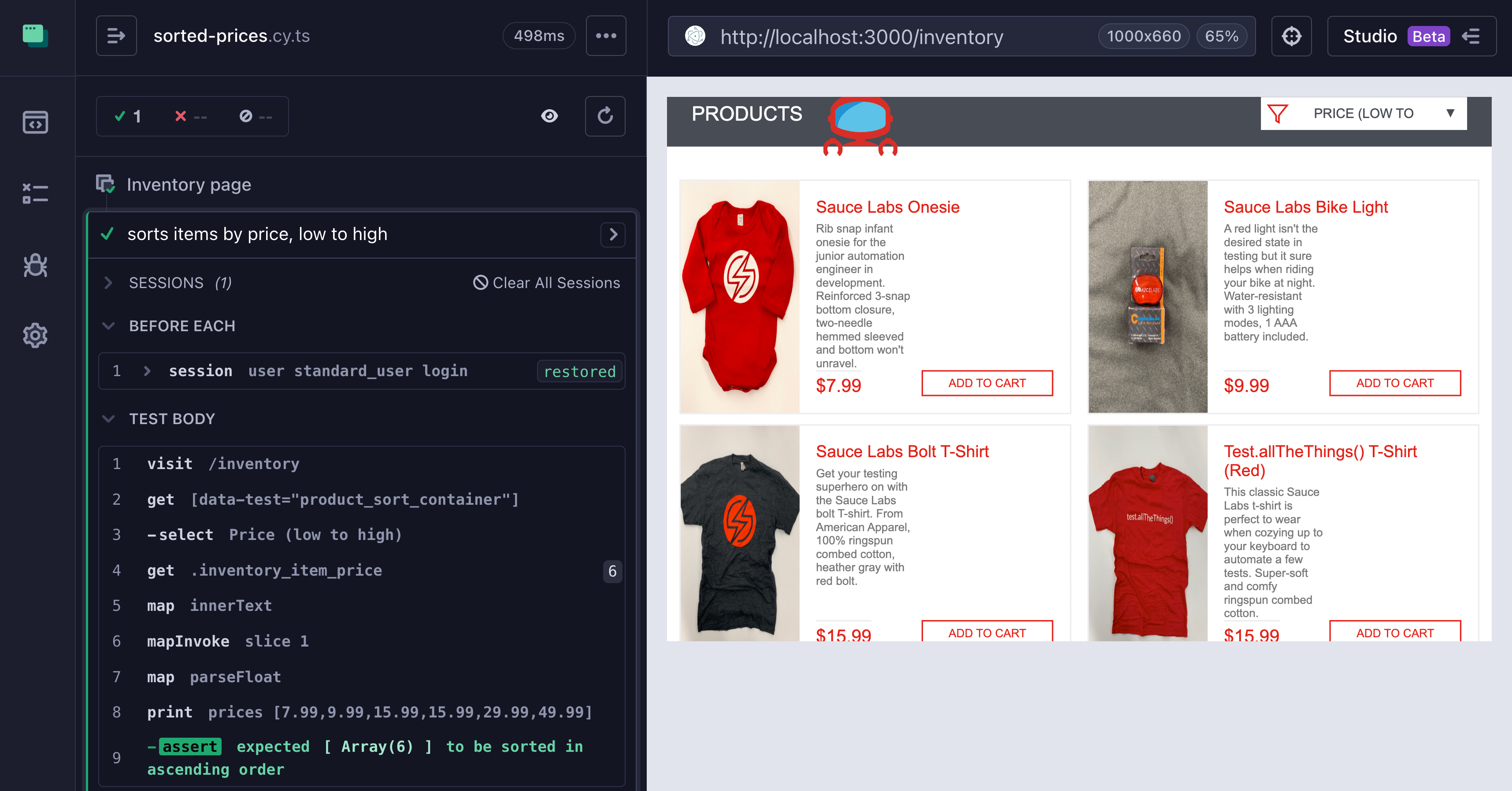 Passing test that uses chai-sorted assertion