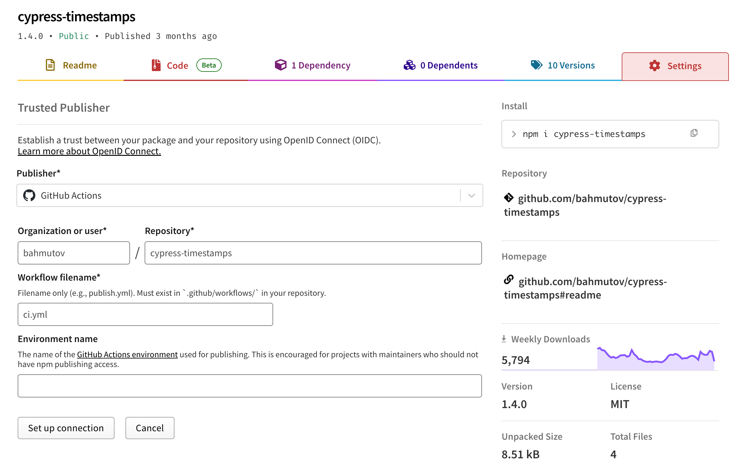 Tell NPM registry where the GHA workflow for the package is