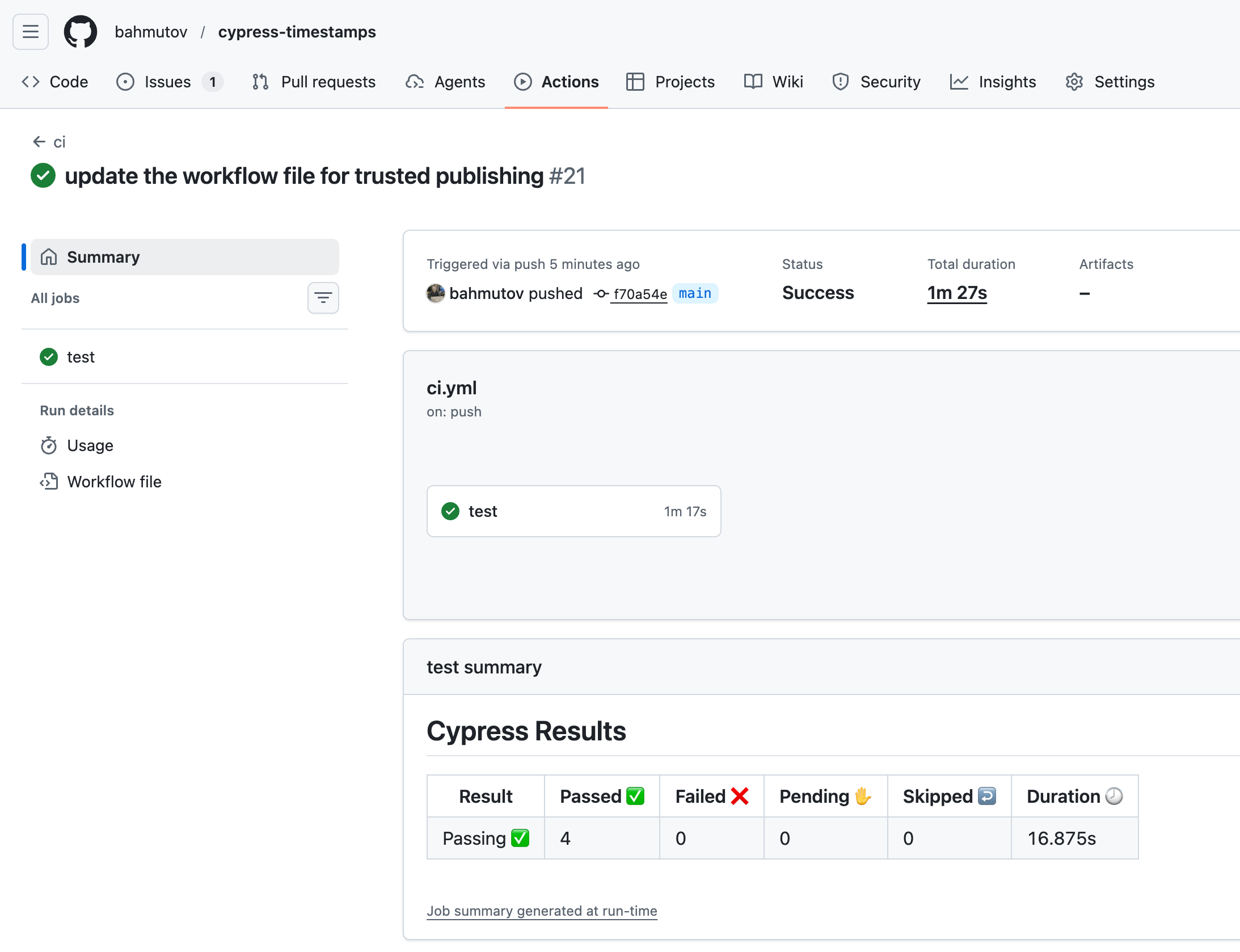 Successful CI workflow including the release step