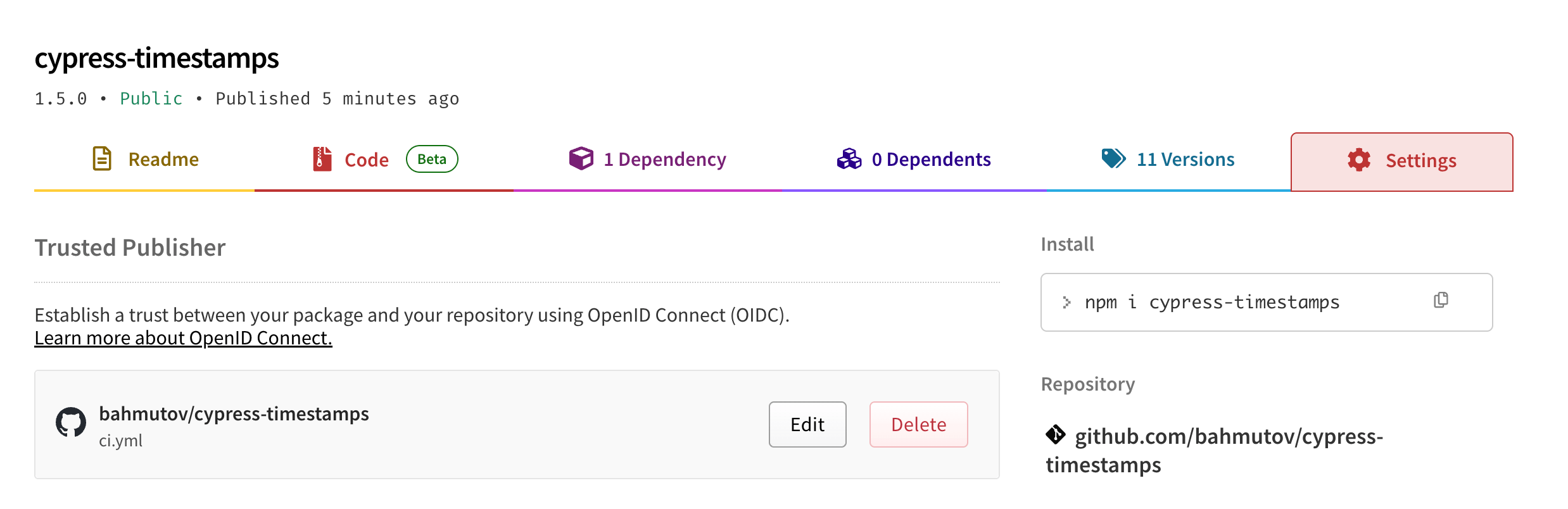 NPM version v1.5.0 has been published
