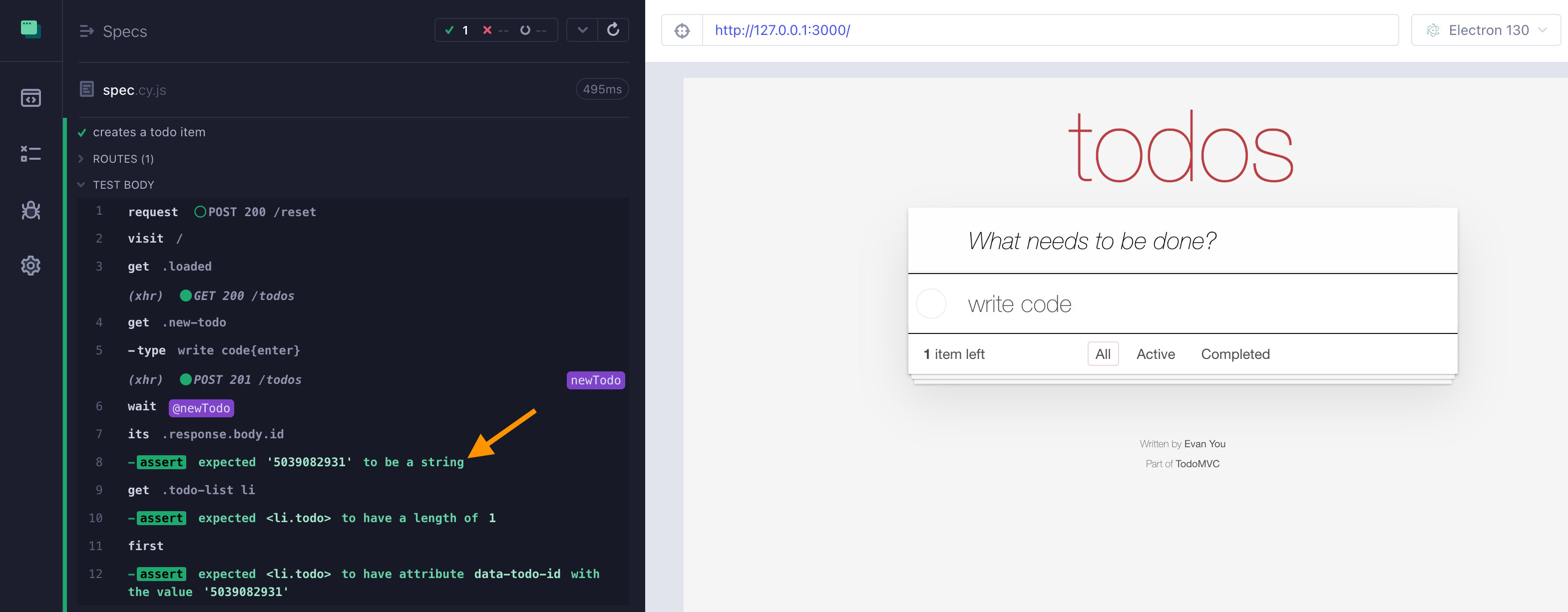 Passing the item id via callback back to the test