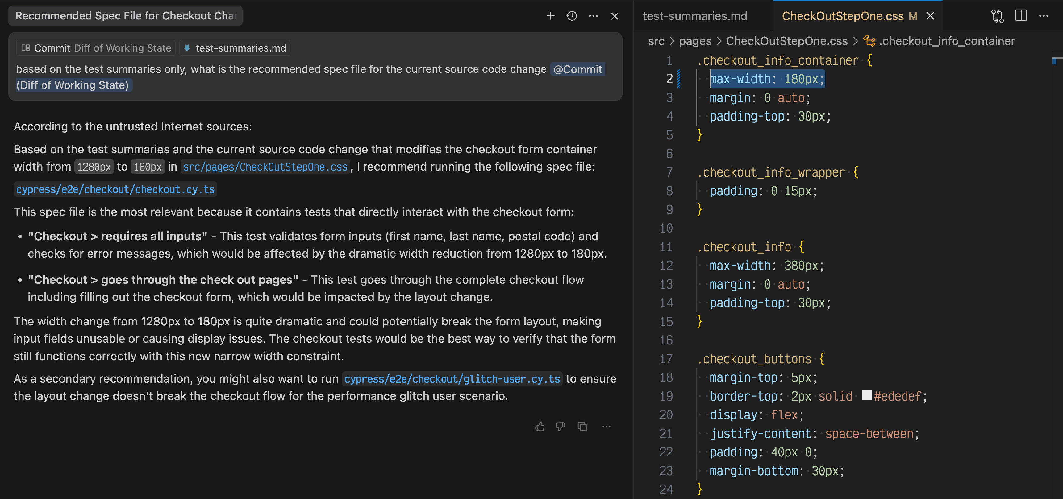 Find tests based on CSS change
