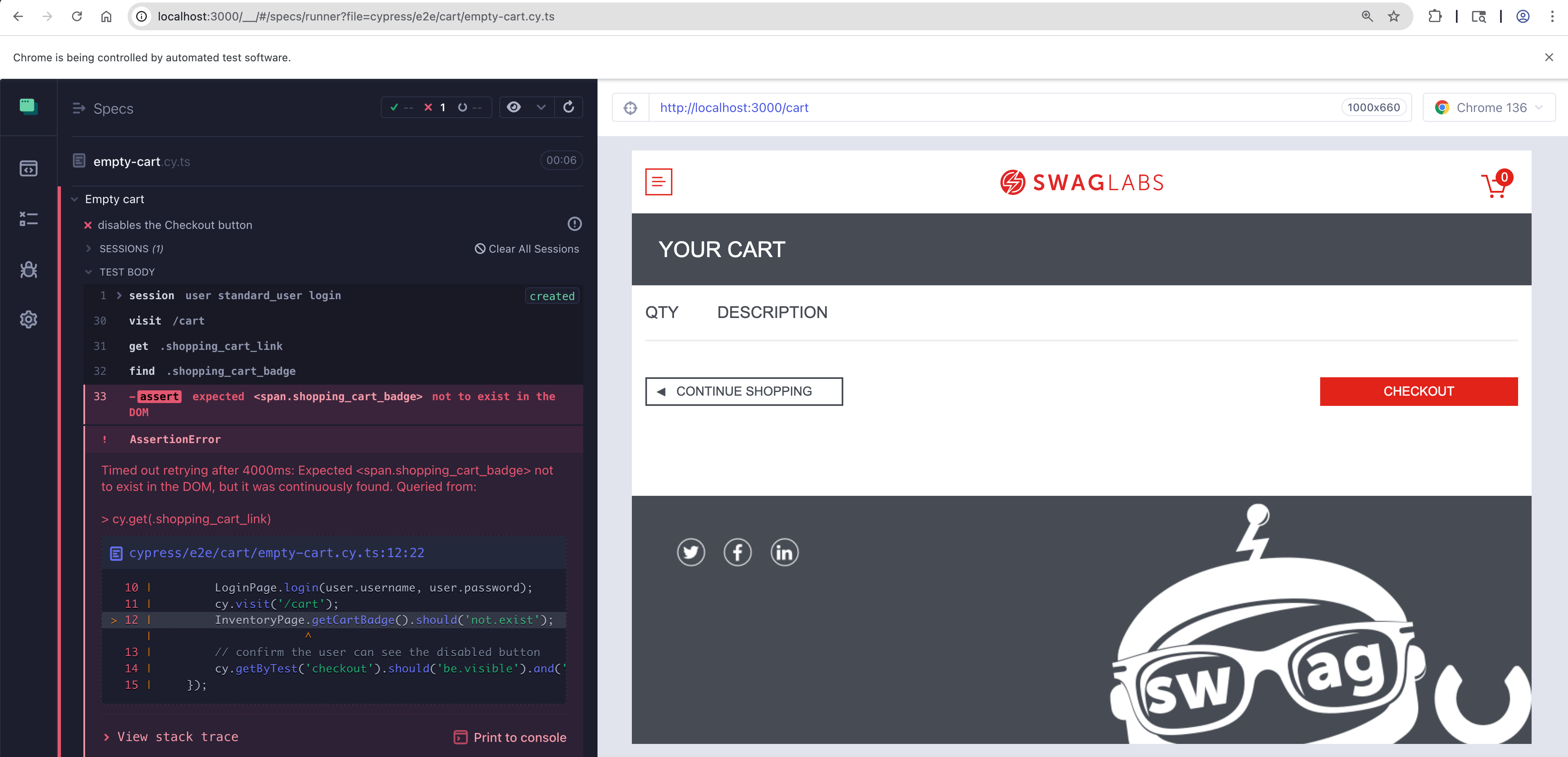 Empty cart spec fails because of the code change