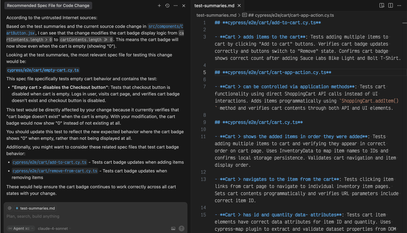 3 Spec files picked based on the code change and test summaries