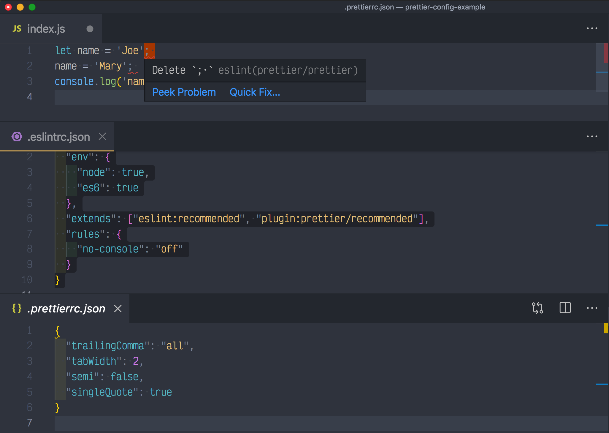 ESLint shows Prettier errors