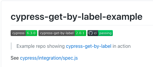 cypress-get-by-label-example readme with badges