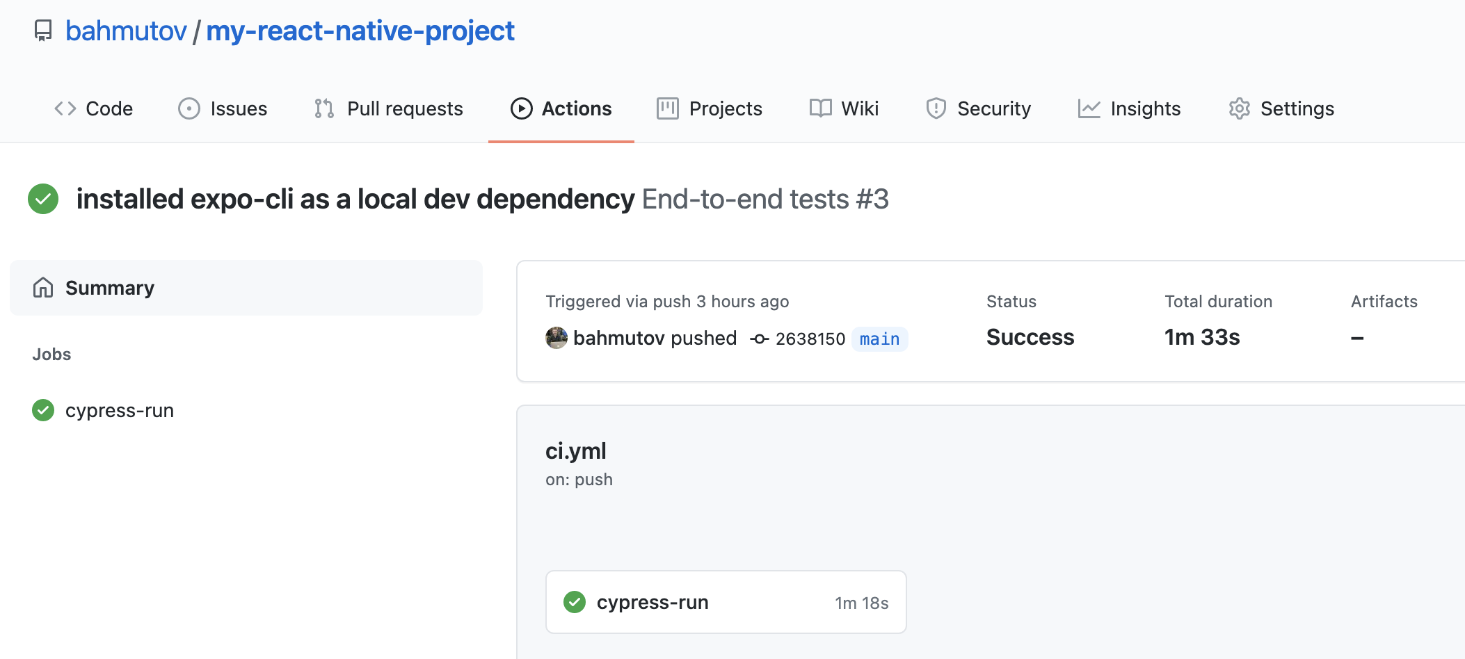 Successful test run on GitHub Actions