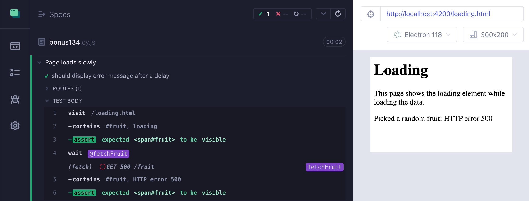 Testing the application loading state and error handling