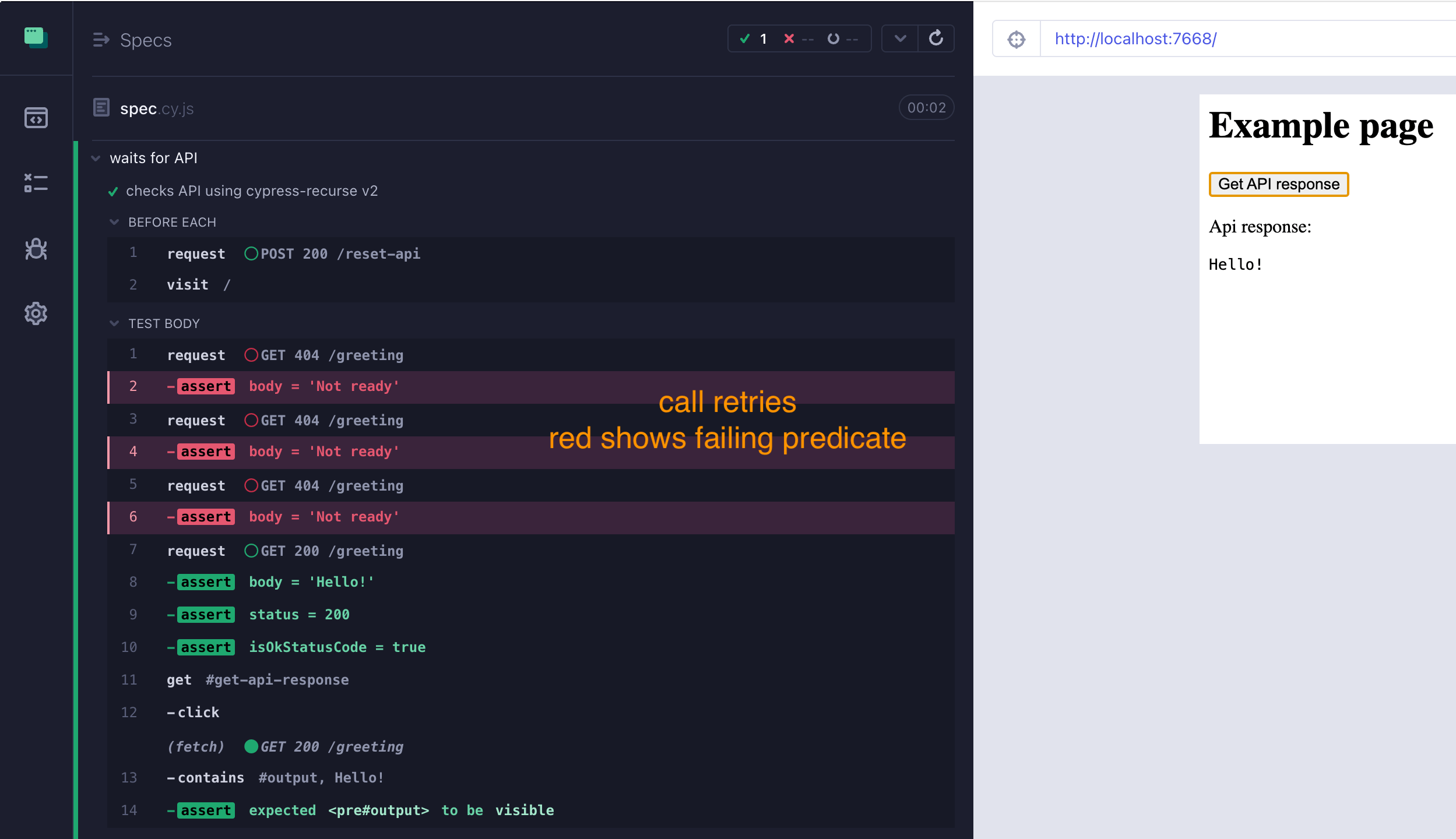 Passing test showing the failing cy-spok check