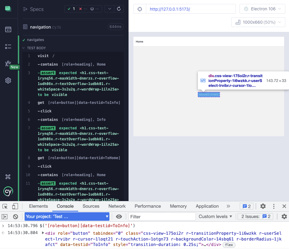Using the same standard CSS selector in DevTools to confirm it finds the right element
