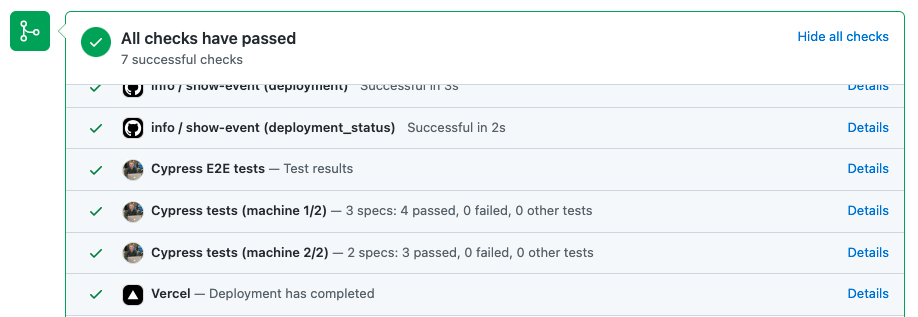 All Cypress tests finished successfully, the common GH status remained green