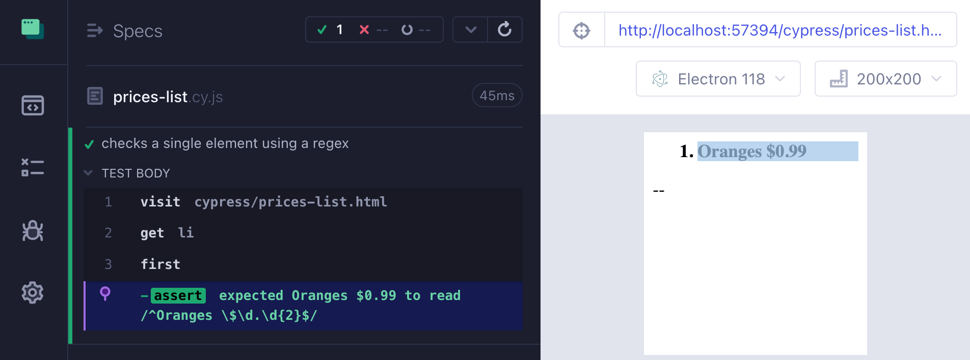 Checking an element text using a regular expression