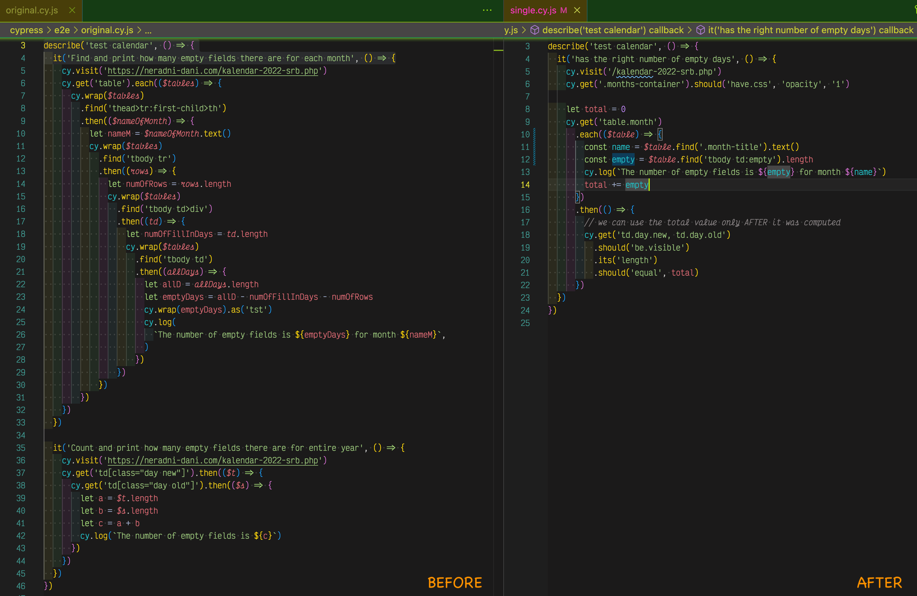 The code before and after rewriting