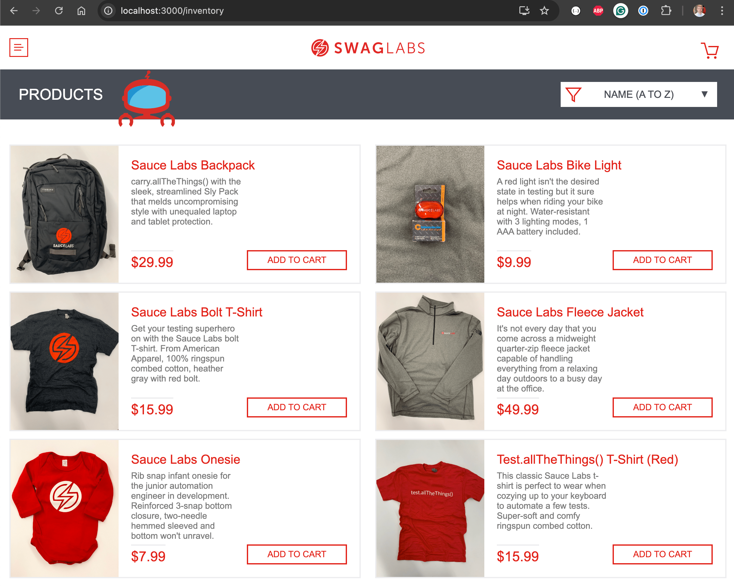 The inventory page