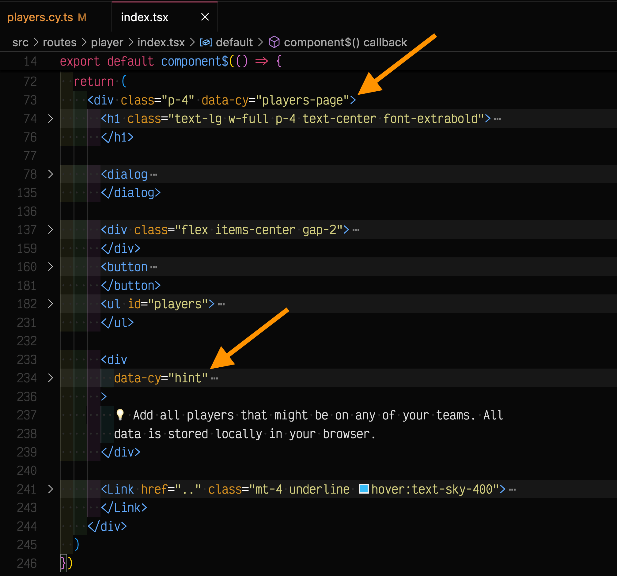 data-cy attributes make for good stable test selectors