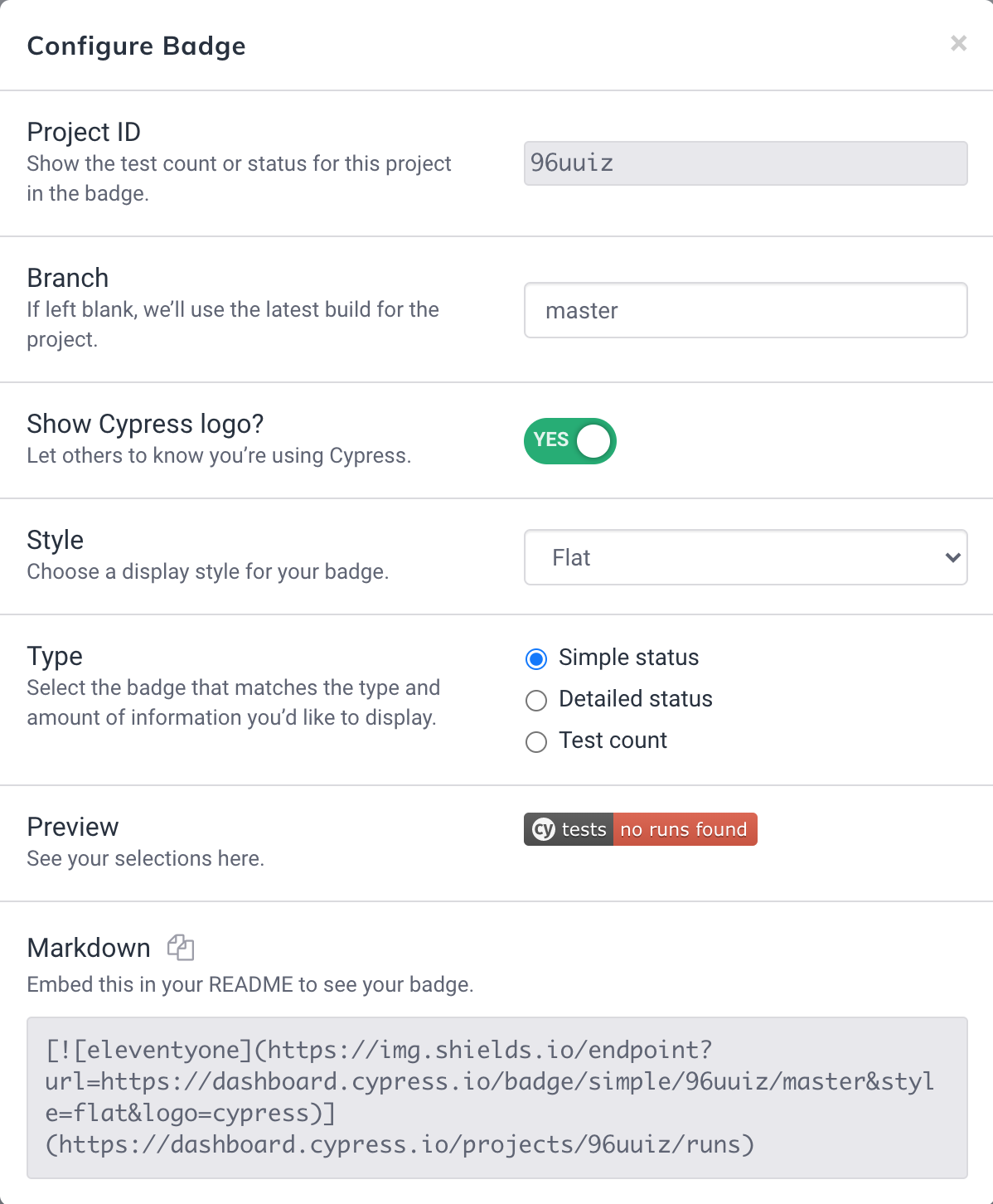 Cypress badge settings