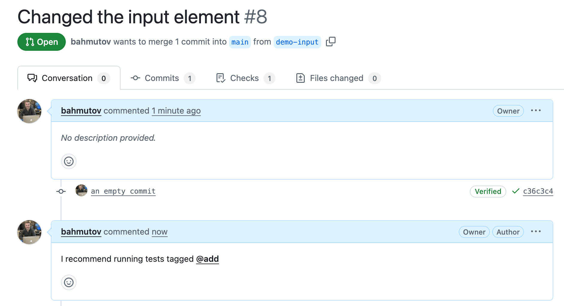 AI suggests running @add test tag