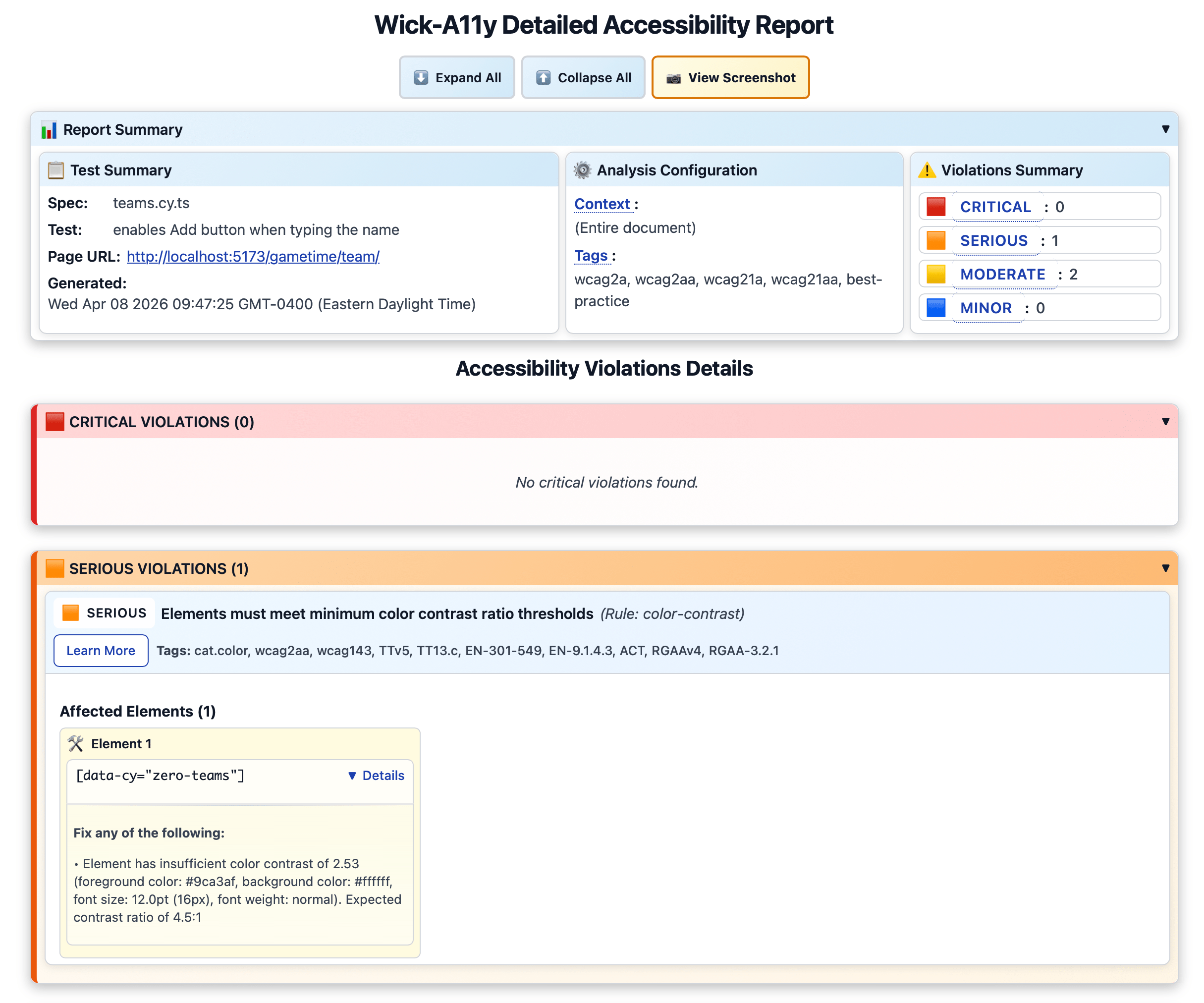 Text contrast violation
