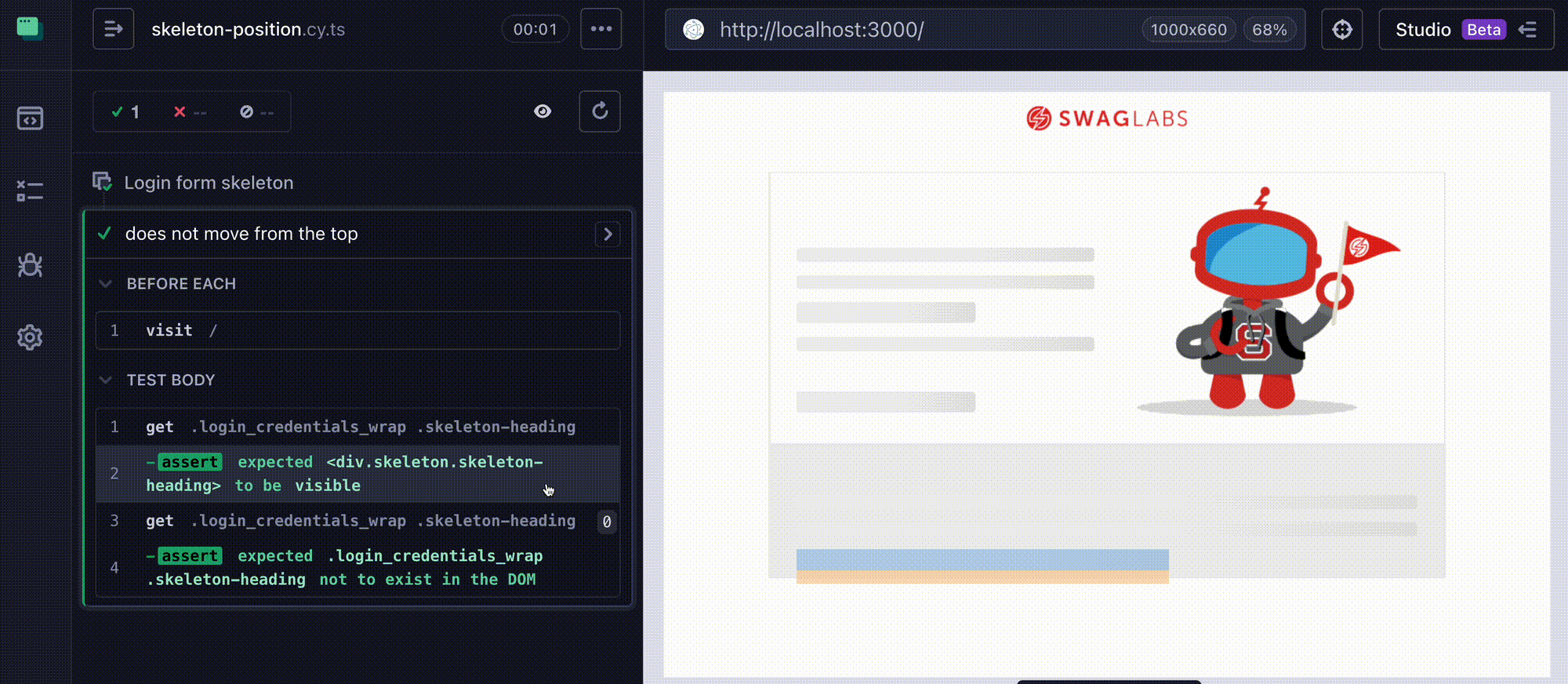 The heading jumps when the skeleton goes away