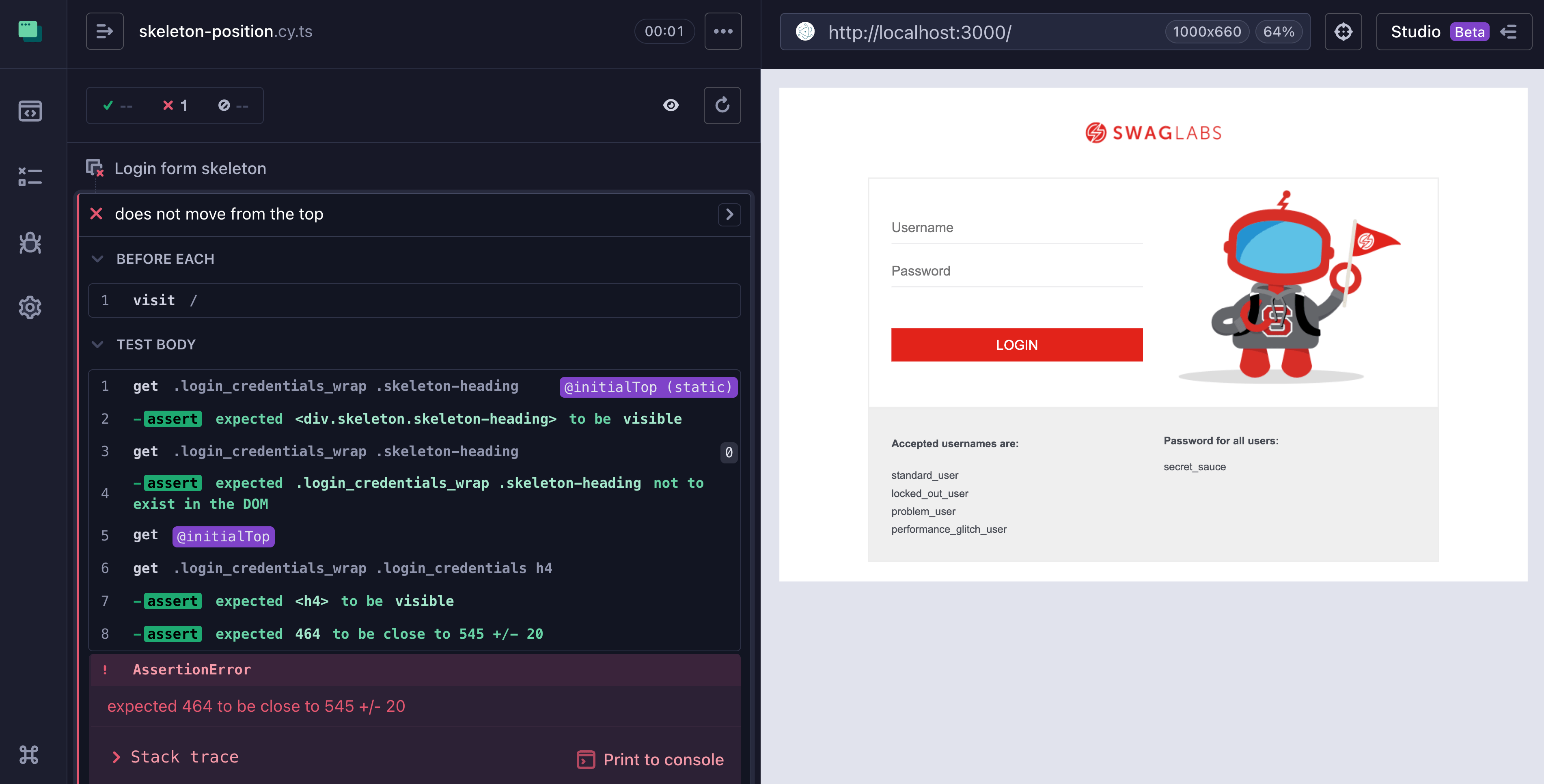 The test fails if the skeleton is too far from its real element