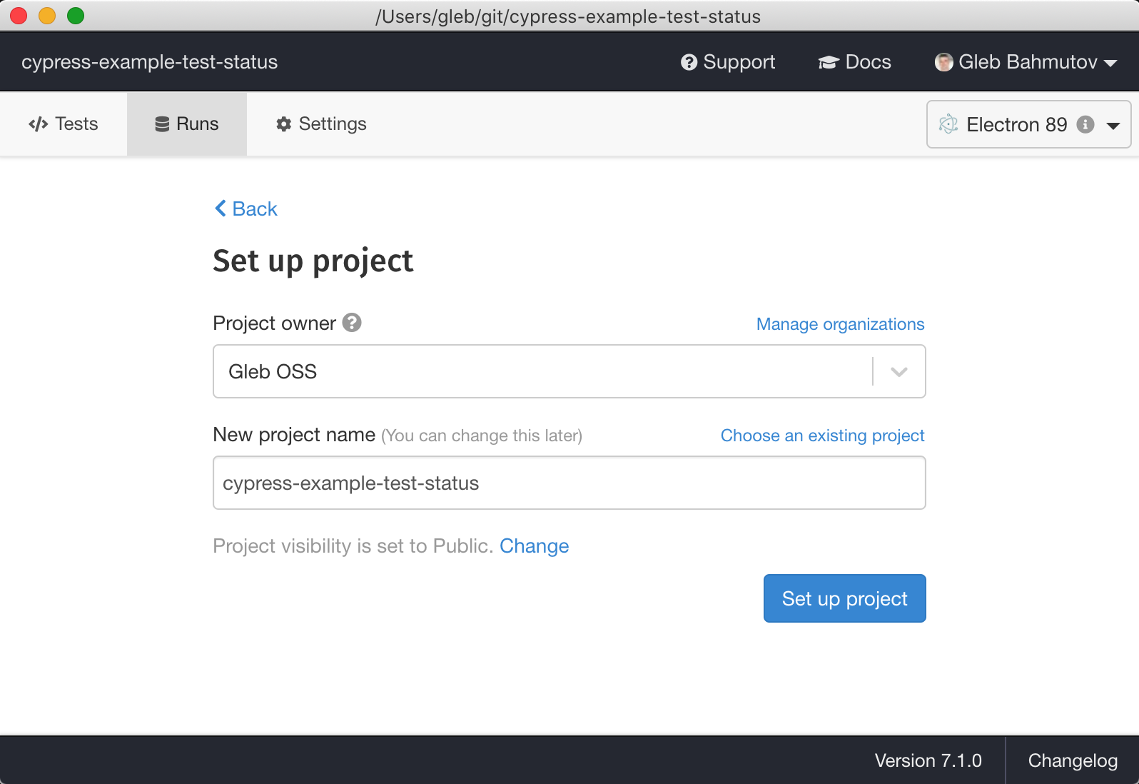 Setting up the project to record on Cypress Dashboard