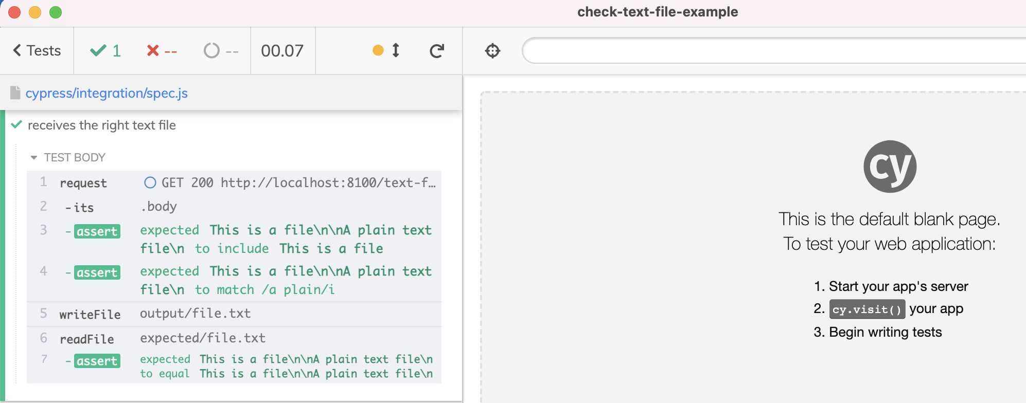 Checking the text using assertions