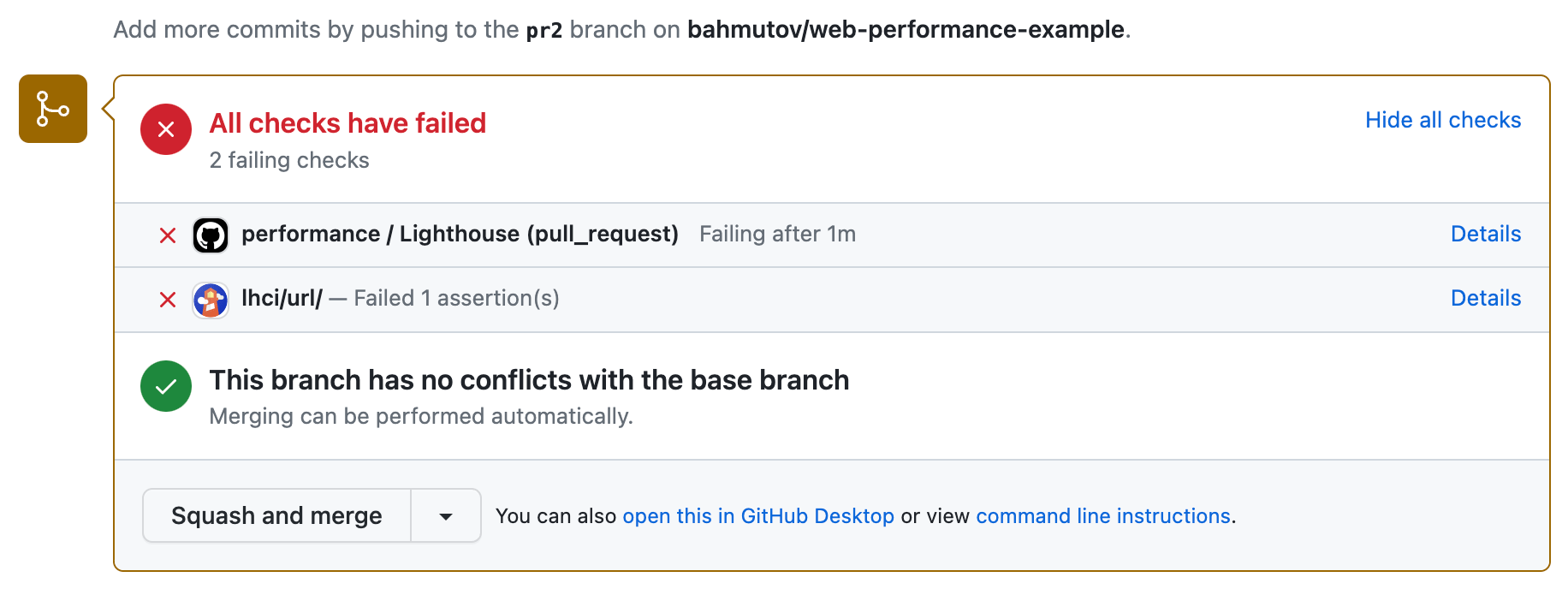 LHCI commit status set for pull request commits