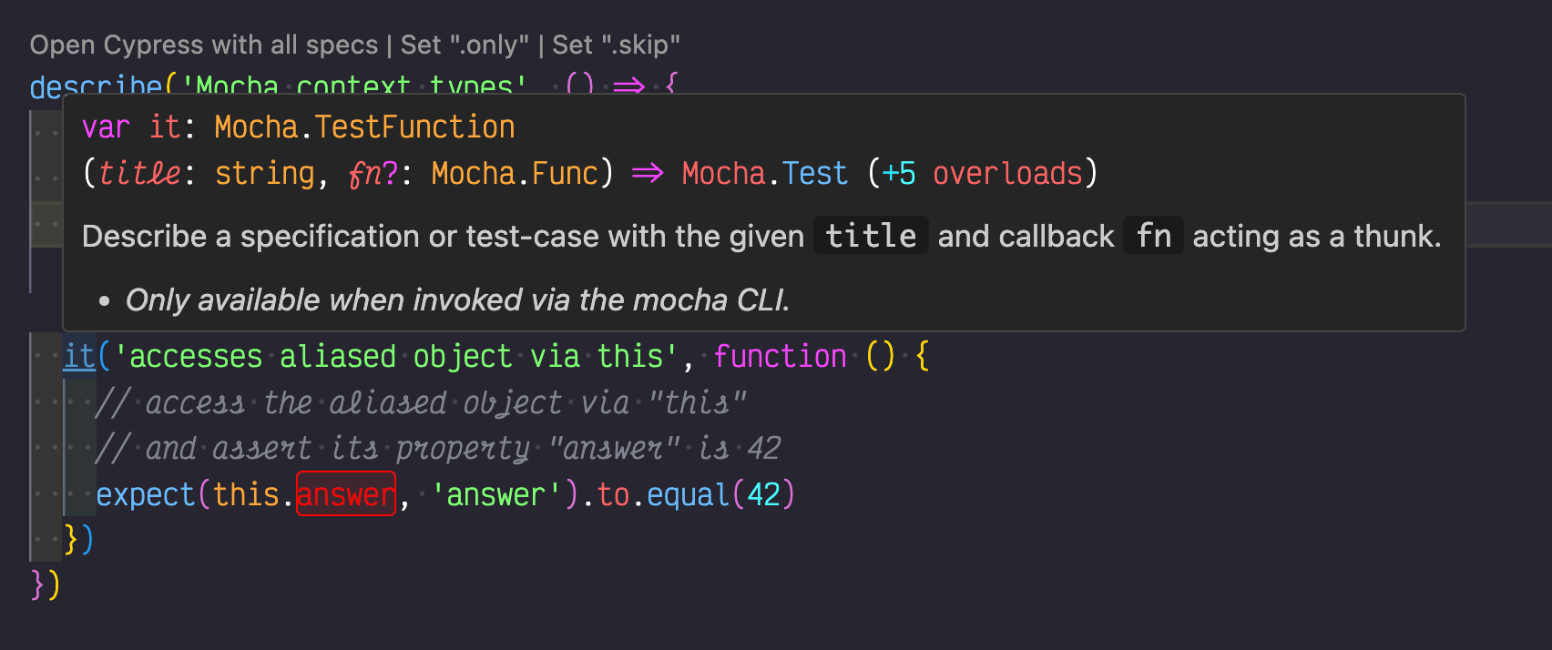 The type of the "it" test function