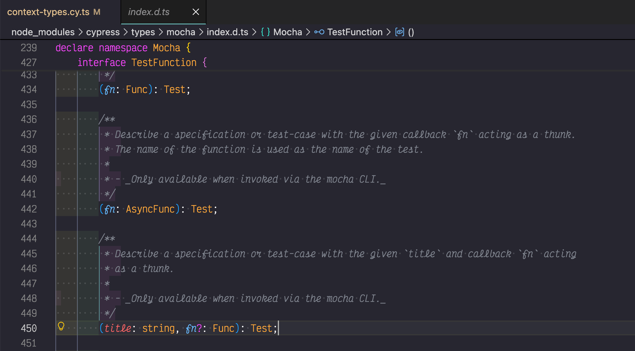 Open the type definition for the test functions