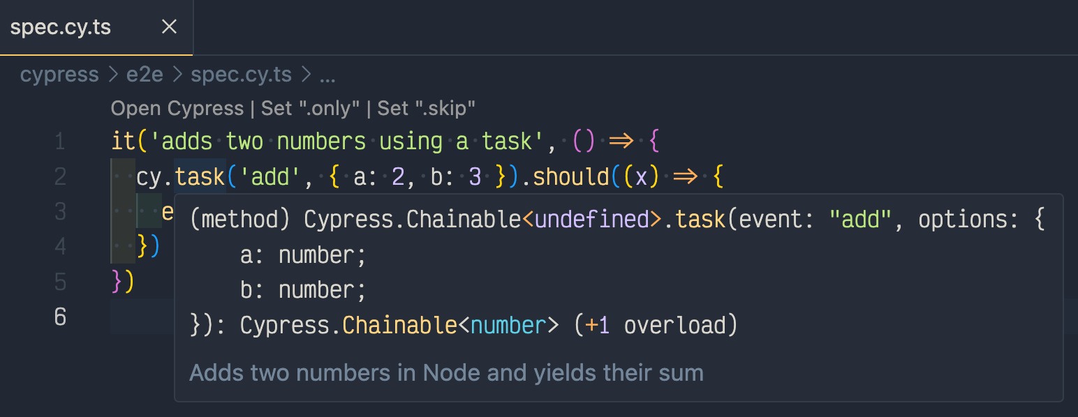 Custom type for cy.task with the first argument equal to "add"