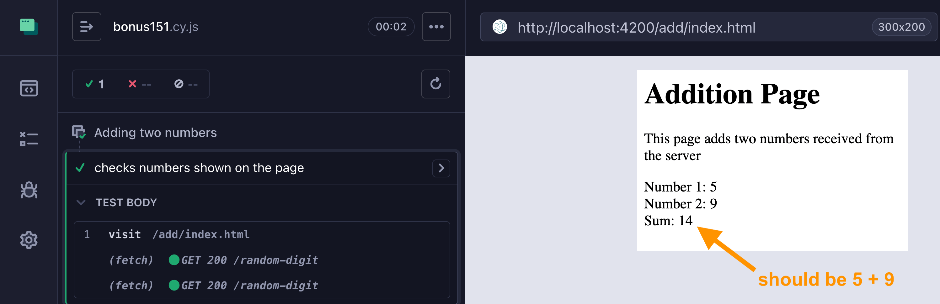 App shows the sum of two numbers
