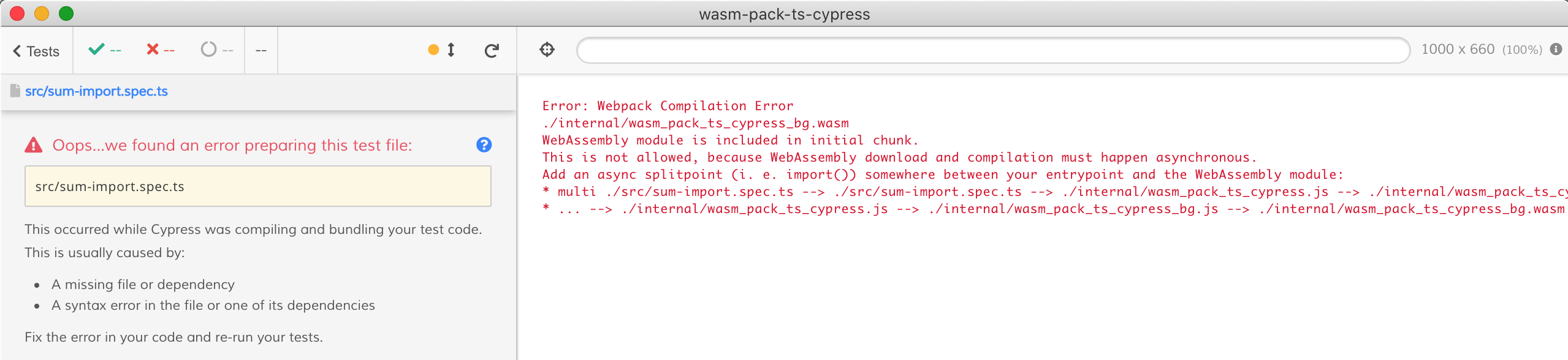 Direct WASM import into Cypress fails