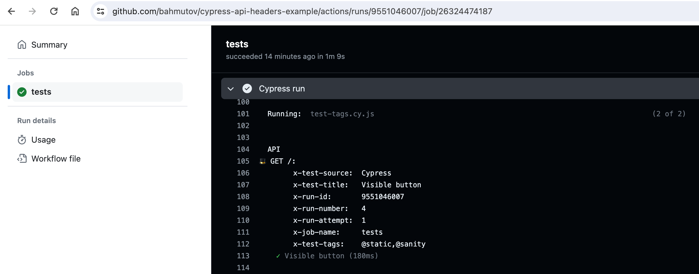 Custom X- headers for a test with test tags