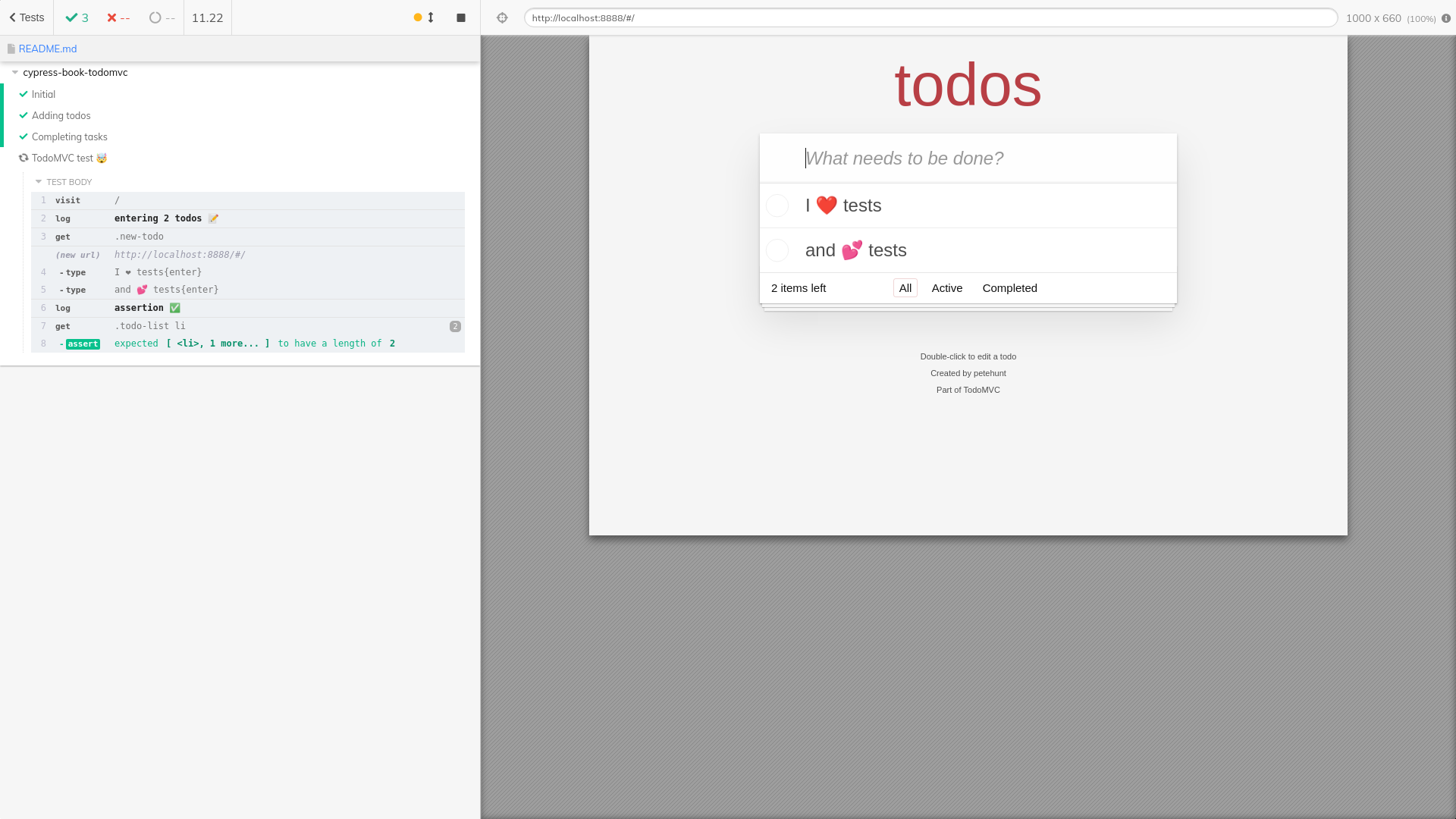 TodoMVC test inside Cypress